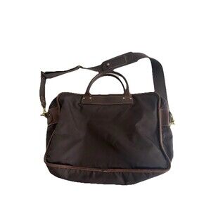 Lands End Bag Brown Nylon Body Leather Trim Briefcase Messenger Laptop Preppy